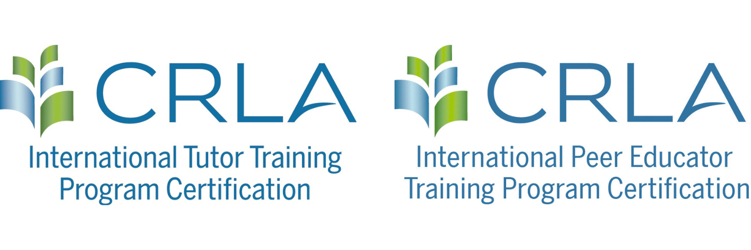 Two logos for CRLA certifications: International Tutor Training Program Certification and International Peer Educator Training Program Certification, each featuring a leaf graphic.