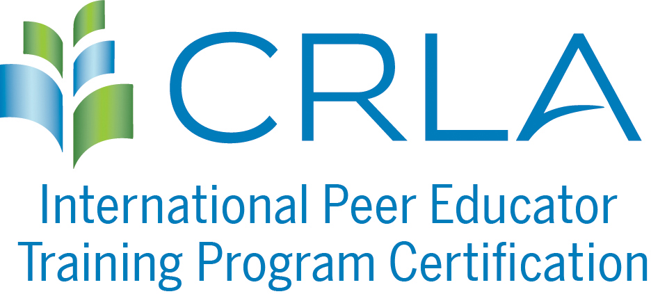 Logo for CRLA certification: International Peer Educator Training Program Certification featuring a leaf graphic.